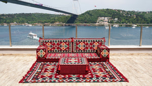 Bohemian Floor Cushion, Sectional Sofa with Ottoman Couch and Rug, Turkish Floor Seating Set, Sofa Slipcovers, Cushion Couch