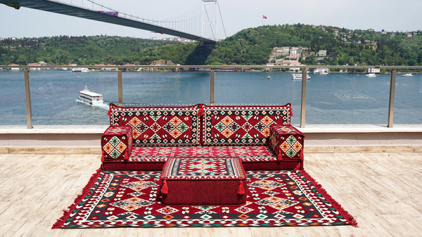 Bohemian Floor Cushion, Sectional Sofa with Ottoman Couch and Rug, Turkish Floor Seating Set, Sofa Slipcovers, Cushion Couch