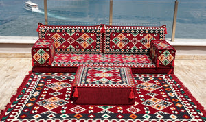 Bohemian Floor Cushion, Sectional Sofa with Ottoman Couch and Rug, Turkish Floor Seating Set, Sofa Slipcovers, Cushion Couch