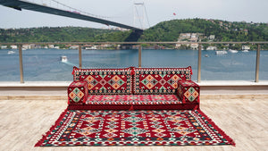 Bohemian Floor Cushion, Sectional Sofa with Ottoman Couch and Rug, Turkish Floor Seating Set, Sofa Slipcovers, Cushion Couch