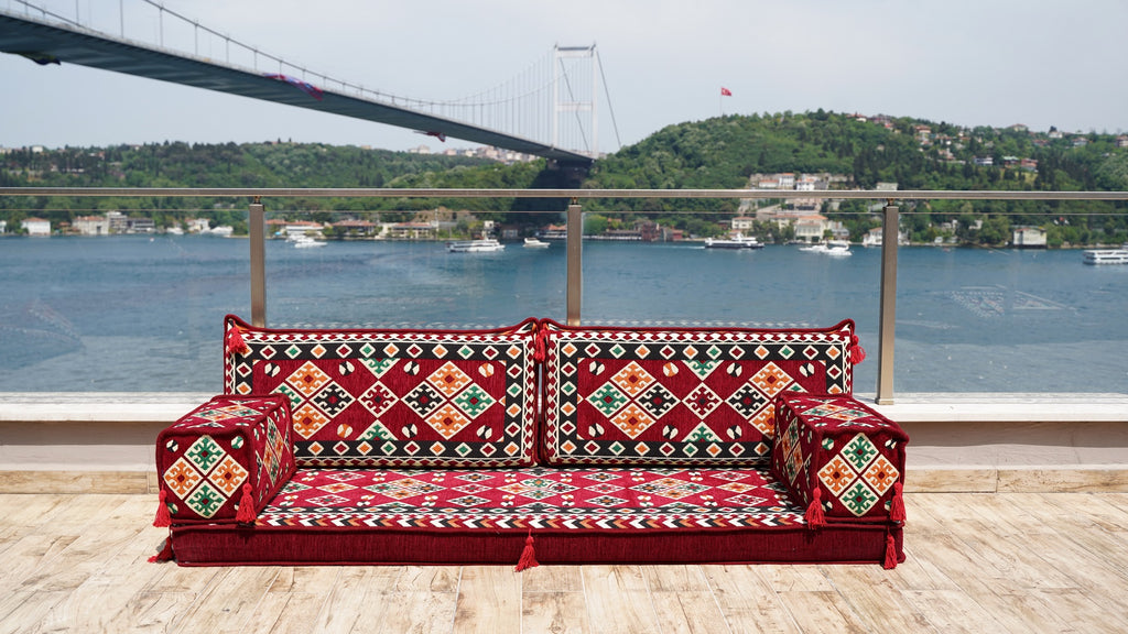 Red Arabic Living Room, Moroccan Home Decor, Floor Cushion, Arabic Floor Couch, Single Sofa Sets, Turkish Floor Sofa