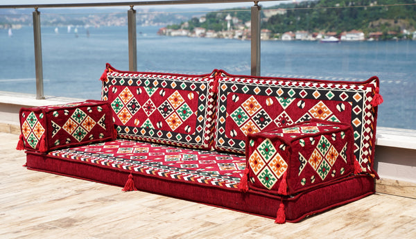 Bohemian Floor Cushion, Sectional Sofa with Ottoman Couch and Rug, Turkish Floor Seating Set, Sofa Slipcovers, Cushion Couch