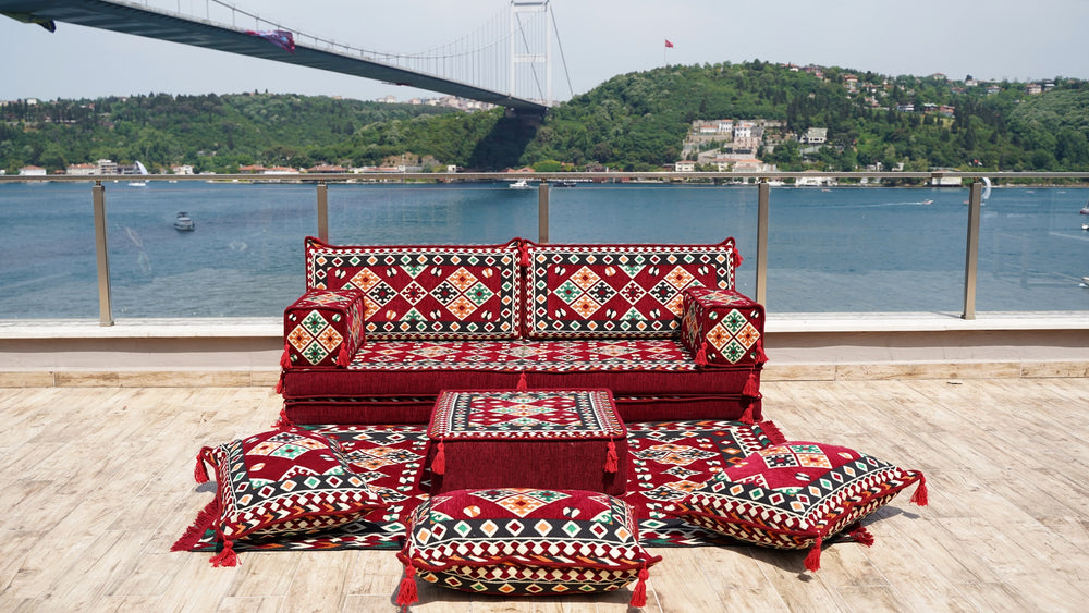 8'' Thickness Sofa Set, Maroon Arabic Sofa, Floor Seating Set, Pallet Sofa, Floor Cushions, Sectional Sofa, Arabic Majilis