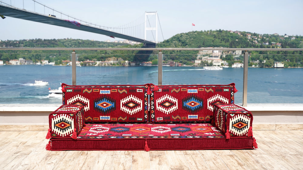 Red Oriental Cushions, Arabic Majlis, Arabic Floor Couch, Reading Loveseat, Single Sofa Sets, Moroccan Home Decor Cushion
