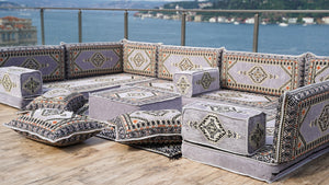 Gray Corner Sofa Seating Set, U Shaped Arabic Sofa Set, Oriental Floor Seating, Living Room Sofa, Sofa Slipcovers