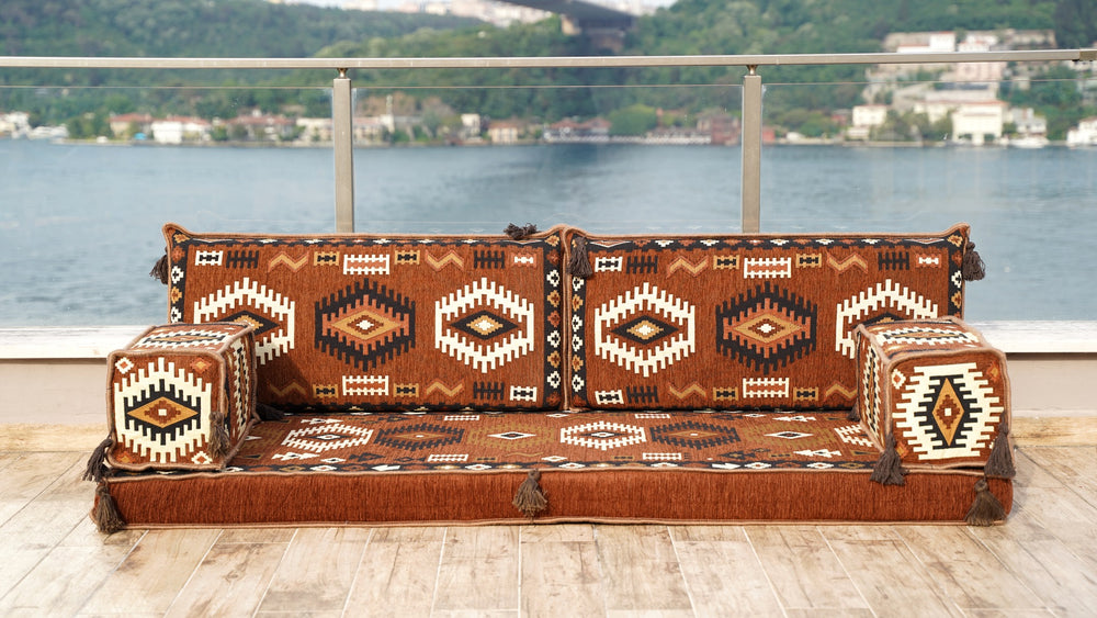 Brown Turkish Floor Sofas, Ethnic Cushions, Window Seat, Single Sofa Sets, Terrace Garden Couch, Floor Sofa Seating