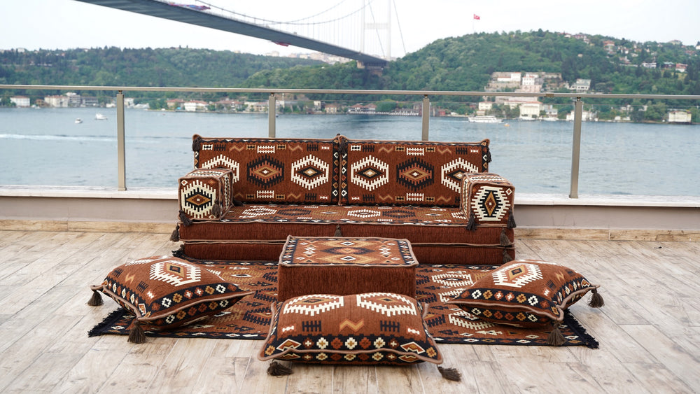 8'' Thickness Sofa Set, Floor Seating Sofa, Brown Arabic living room, Oriental Moroccan Home Decor Couch