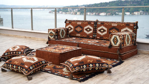 8'' Thickness Sofa Set, Floor Seating Sofa, Brown Arabic living room, Oriental Moroccan Home Decor Couch