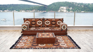 8'' Thickness Sofa Set, Floor Seating Sofa, Brown Arabic living room, Oriental Moroccan Home Decor Couch