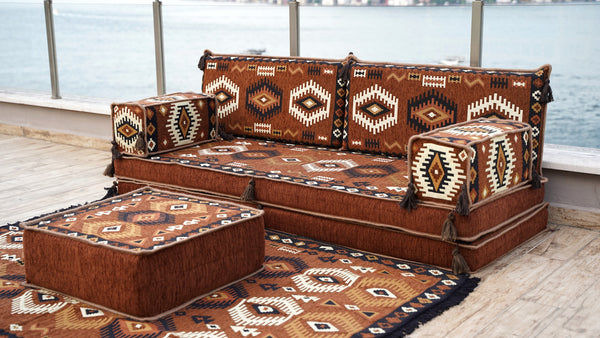 8'' Thickness Sofa Set, Floor Seating Sofa, Brown Arabic living room, Oriental Moroccan Home Decor Couch