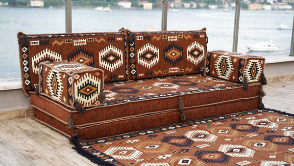 8'' Thickness Sofa Set, Floor Seating Sofa, Brown Arabic living room, Oriental Moroccan Home Decor Couch
