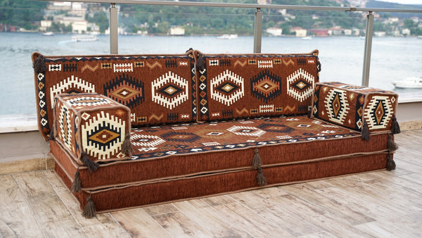 8'' Thickness Sofa Set, Floor Seating Sofa, Brown Arabic living room, Oriental Moroccan Home Decor Couch