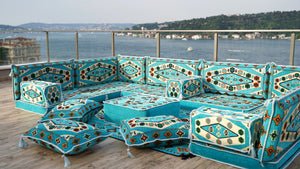 Sectional Floor Cushions, Arabic Majlis, U Shaped Arabic Sofa Set, Traditional Design Arabic Lounge Set, Arabic Jalsa