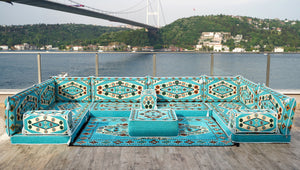 Sectional Floor Cushions, Arabic Majlis, U Shaped Arabic Sofa Set, Traditional Design Arabic Lounge Set, Arabic Jalsa