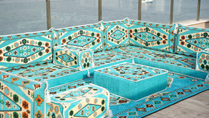 Sectional Floor Cushions, Arabic Majlis, U Shaped Arabic Sofa Set, Traditional Design Arabic Lounge Set, Arabic Jalsa