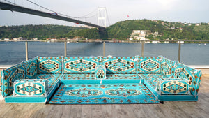 Sectional Floor Cushions, Arabic Majlis, U Shaped Arabic Sofa Set, Traditional Design Arabic Lounge Set, Arabic Jalsa