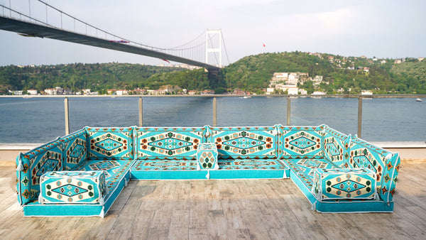 Sectional Floor Cushions, Arabic Majlis, U Shaped Arabic Sofa Set, Traditional Design Arabic Lounge Set, Arabic Jalsa