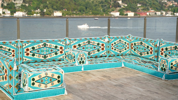 Sectional Floor Cushions, Arabic Majlis, U Shaped Arabic Sofa Set, Traditional Design Arabic Lounge Set, Arabic Jalsa