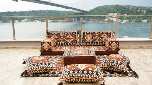 Arabic Floor Sofa with Ottoman Couch and Rug, Arabic Floor Couch, Moroccan Cushion, Ethnic Floor Cushion, Sofa Bed