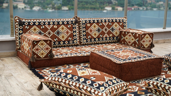 Arabic Floor Sofa with Ottoman Couch and Rug, Arabic Floor Couch, Moroccan Cushion, Ethnic Floor Cushion, Sofa Bed