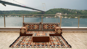 Arabic Floor Sofa with Ottoman Couch and Rug, Arabic Floor Couch, Moroccan Cushion, Ethnic Floor Cushion, Sofa Bed