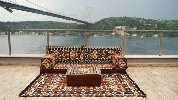 Arabic Floor Sofa with Ottoman Couch and Rug, Arabic Floor Couch, Moroccan Cushion, Ethnic Floor Cushion, Sofa Bed