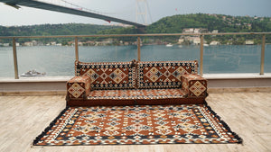 Arabic Floor Sofa with Ottoman Couch and Rug, Arabic Floor Couch, Moroccan Cushion, Ethnic Floor Cushion, Sofa Bed