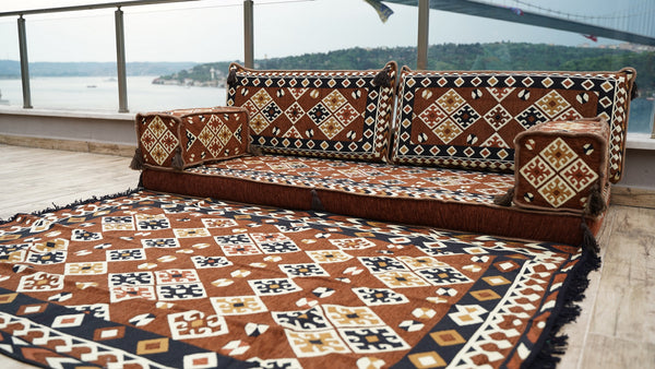 Arabic Floor Sofa with Ottoman Couch and Rug, Arabic Floor Couch, Moroccan Cushion, Ethnic Floor Cushion, Sofa Bed