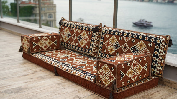 Arabic Floor Sofa with Ottoman Couch and Rug, Arabic Floor Couch, Moroccan Cushion, Ethnic Floor Cushion, Sofa Bed