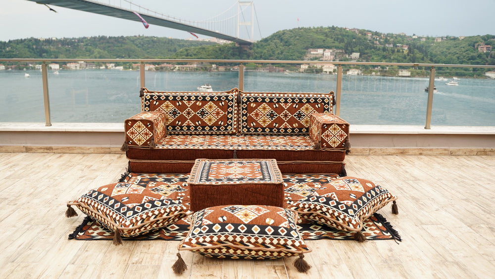 8'' Thickness Sofa Set, Brown Window Seat, Floor Couch, Reading Sofa Pillow, Meditation Yoga Loveseat