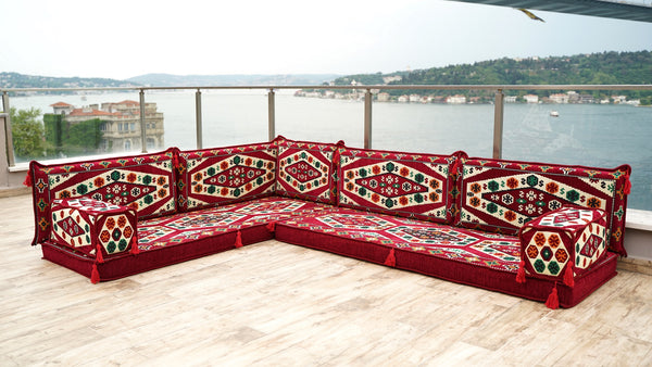 Maroon Floor Sofa Seating Set, Arabic Floor Sofa Set, Garden Sofas, Oriental Floor Seating, Floor Cushions, Floor Cocuhes