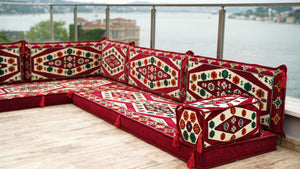 Maroon Floor Sofa Seating Set, Arabic Floor Sofa Set, Garden Sofas, Oriental Floor Seating, Floor Cushions, Floor Cocuhes