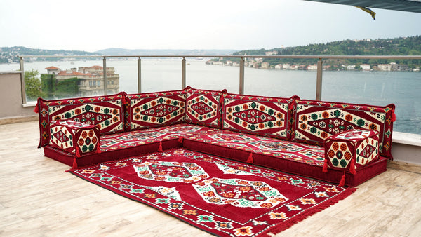 Maroon Floor Sofa Seating Set, Arabic Floor Sofa Set, Garden Sofas, Oriental Floor Seating, Floor Cushions, Floor Cocuhes