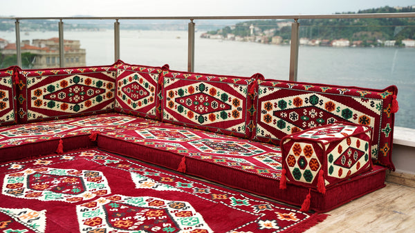 Maroon Floor Sofa Seating Set, Arabic Floor Sofa Set, Garden Sofas, Oriental Floor Seating, Floor Cushions, Floor Cocuhes