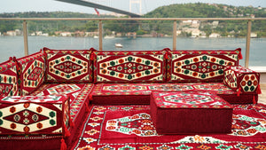 Maroon Floor Sofa Seating Set, Arabic Floor Sofa Set, Garden Sofas, Oriental Floor Seating, Floor Cushions, Floor Cocuhes