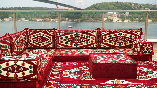Maroon Floor Sofa Seating Set, Arabic Floor Sofa Set, Garden Sofas, Oriental Floor Seating, Floor Cushions, Floor Cocuhes