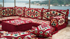 Maroon Floor Sofa Seating Set, Arabic Floor Sofa Set, Garden Sofas, Oriental Floor Seating, Floor Cushions, Floor Cocuhes
