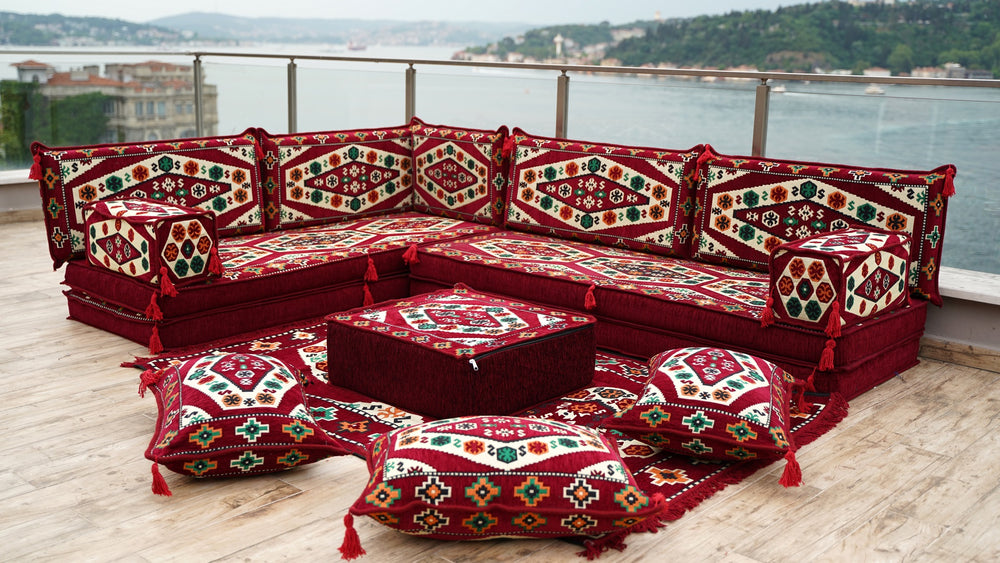 8'' Thickness L Sofa Set, Arabic Seating Sofas, Balcony Terrace Sofas, Washable Cushion Covers, Traditional Floor Couch