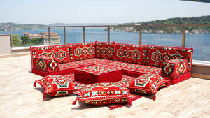 Red Oriental Sofas, Balcony Sofas, Terrace Sofa, Arabic Jalsah, Arabic Majlis Floor Sofas, Floor Couch, Bench Cushion
