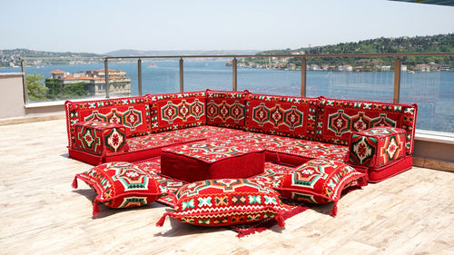 Red Oriental Sofas, Balcony Sofas, Terrace Sofa, Arabic Jalsah, Arabic Majlis Floor Sofas, Floor Couch, Bench Cushion