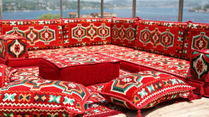 Red Oriental Sofas, Balcony Sofas, Terrace Sofa, Arabic Jalsah, Arabic Majlis Floor Sofas, Floor Couch, Bench Cushion