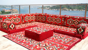 Red Oriental Sofas, Balcony Sofas, Terrace Sofa, Arabic Jalsah, Arabic Majlis Floor Sofas, Floor Couch, Bench Cushion