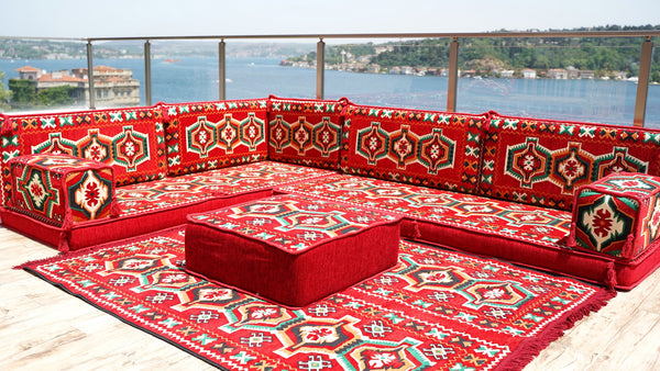 Red Oriental Sofas, Balcony Sofas, Terrace Sofa, Arabic Jalsah, Arabic Majlis Floor Sofas, Floor Couch, Bench Cushion