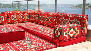 Red Oriental Sofas, Balcony Sofas, Terrace Sofa, Arabic Jalsah, Arabic Majlis Floor Sofas, Floor Couch, Bench Cushion