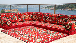 Red Oriental Sofas, Balcony Sofas, Terrace Sofa, Arabic Jalsah, Arabic Majlis Floor Sofas, Floor Couch, Bench Cushion