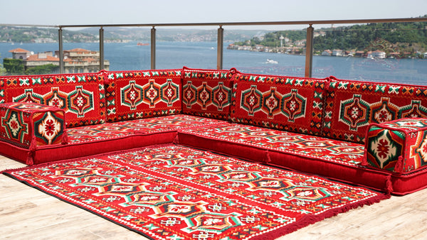 Red Oriental Sofas, Balcony Sofas, Terrace Sofa, Arabic Jalsah, Arabic Majlis Floor Sofas, Floor Couch, Bench Cushion