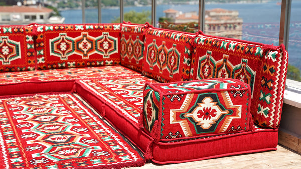 Red Oriental Sofas, Balcony Sofas, Terrace Sofa, Arabic Jalsah, Arabic Majlis Floor Sofas, Floor Couch, Bench Cushion