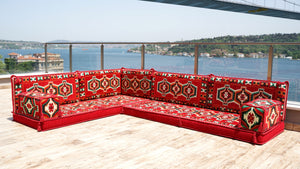 Red Oriental Sofas, Balcony Sofas, Terrace Sofa, Arabic Jalsah, Arabic Majlis Floor Sofas, Floor Couch, Bench Cushion