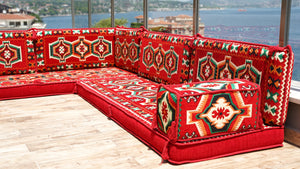 Red Oriental Sofas, Balcony Sofas, Terrace Sofa, Arabic Jalsah, Arabic Majlis Floor Sofas, Floor Couch, Bench Cushion