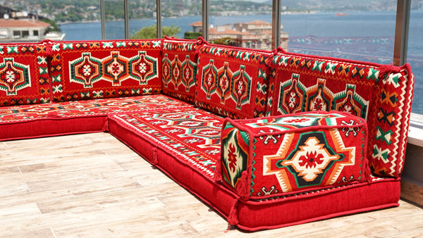Red Oriental Sofas, Balcony Sofas, Terrace Sofa, Arabic Jalsah, Arabic Majlis Floor Sofas, Floor Couch, Bench Cushion